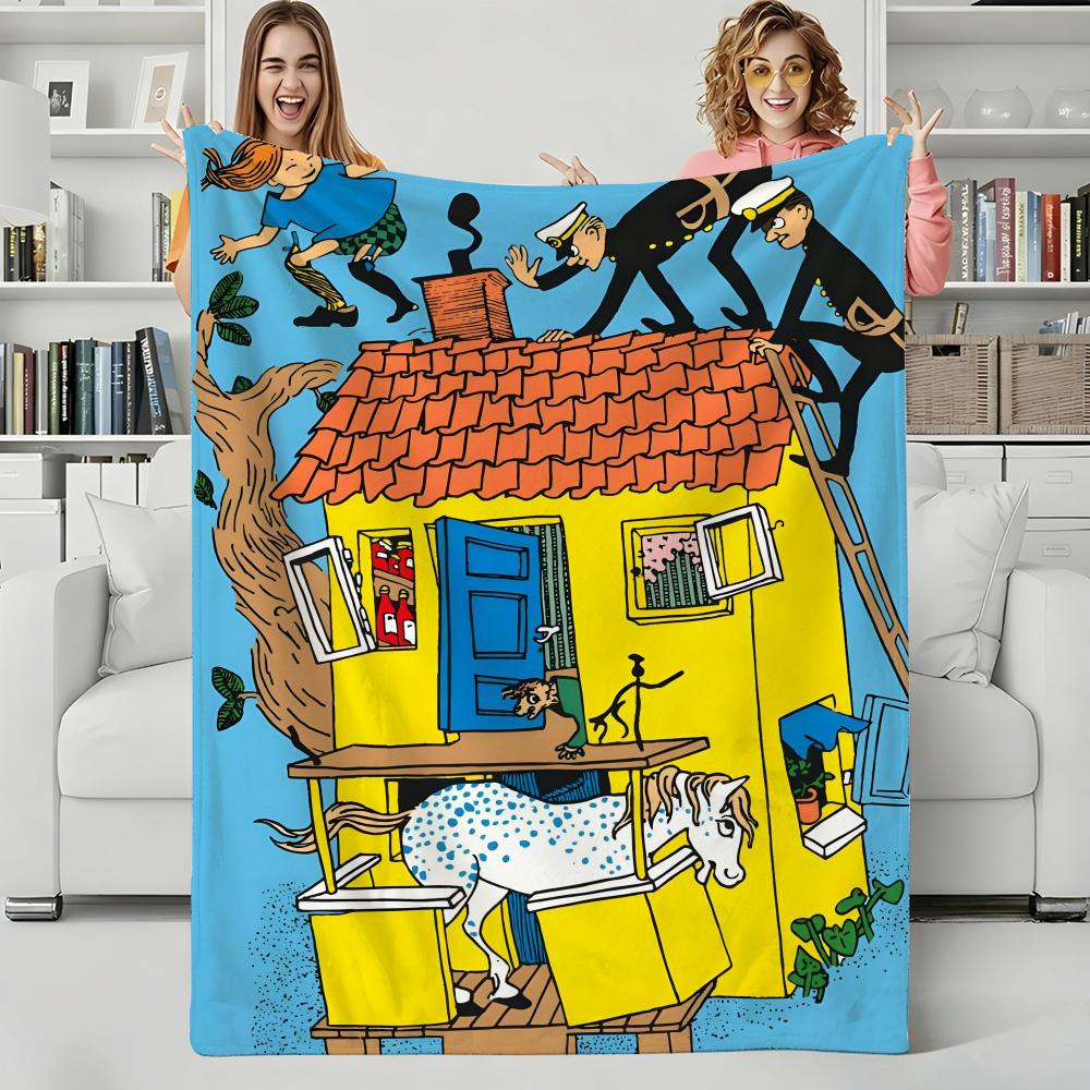 Coperta Plaid in Flanella Pippi Calzelunghe Cartone Animato Perfetta per Divano Ufficio Letto Viaggio Sonno Lettura Relax Campeggio uso quattro stagioni