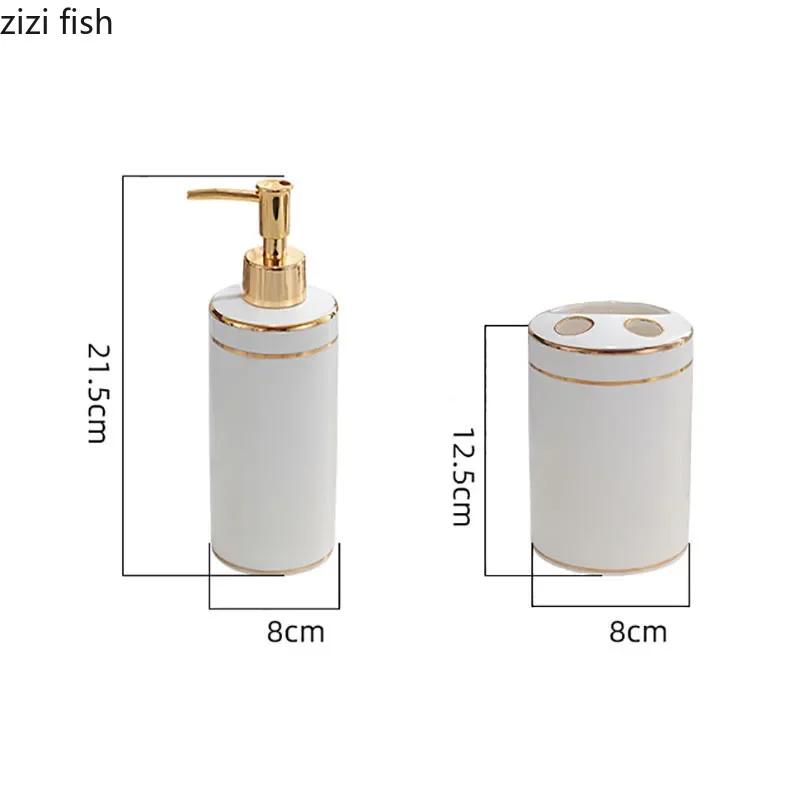 Gilded Ceramic Bathroom Accessories Set Portable Soap Dispenser Mouth Cup Toothbrush Holder Soap Dish Tray Bathroom Supplies