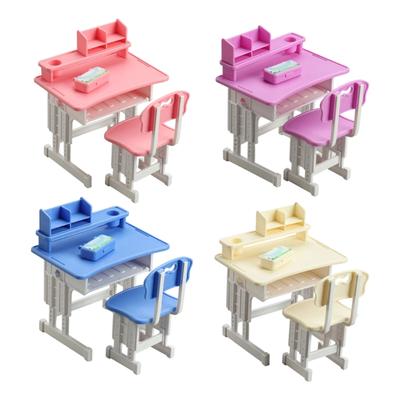 Children Learning Desk Chair Model Figure Set Educational Toy For Toddler Pretend Play Doll House Furniture Scene Display