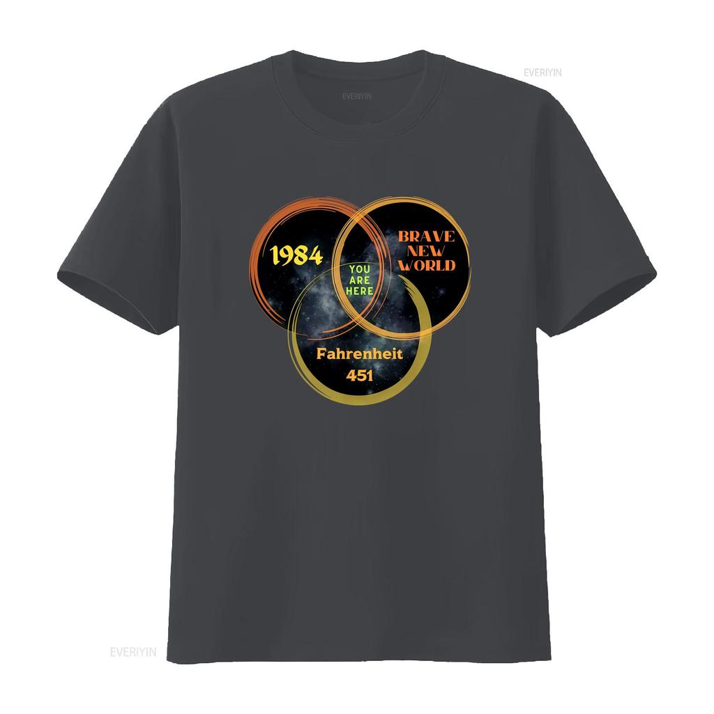 1984 Un Mundo Feliz Fahrenheit 451 Estás Aquí Ciencia Ficción Distopía Camiseta vintage Lavada Casual Ligeramente ropa de diseñador