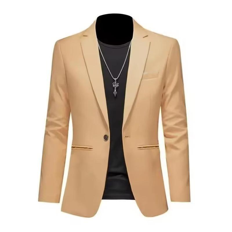 Men Solid One Button Slim Fit Casual Business Suit Blazer Jacket