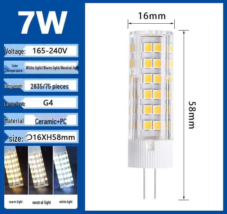 G9 LED G4 Pin Bulb, High Brightness, Energy-Saving, Flicker-Free, 220V Ceramic Tricolor Corn Light.