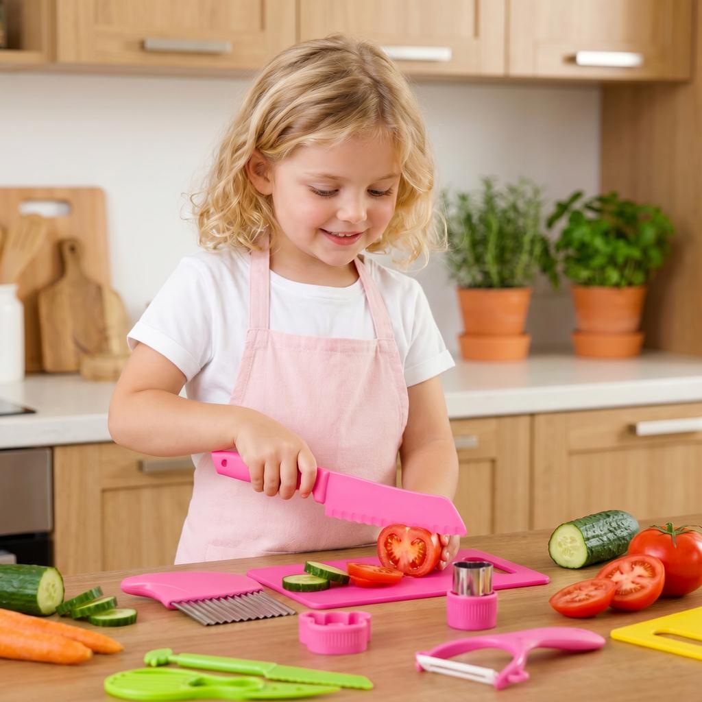 Kids Plastic Kitchen Set - 11-Piece Color Box, Toy Cooking for Children's Pretend Play Kitchen Tools