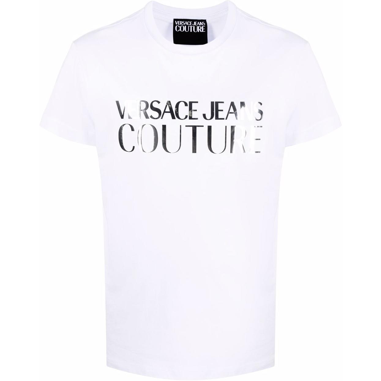 T-shirt à manches courtes imprimé logo lettres Versace SS22 Hommes T-shirts Blanc 72GAHG01-CJ00G-S03 XL gray