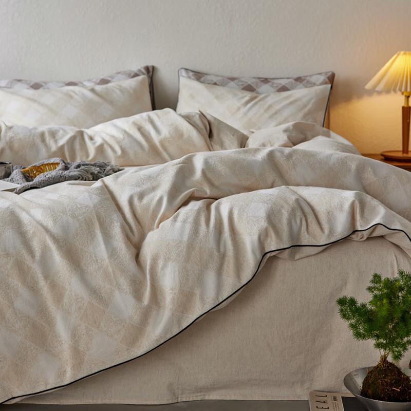 Lilang Roman Grid Duvet Cover Bedsheet Set