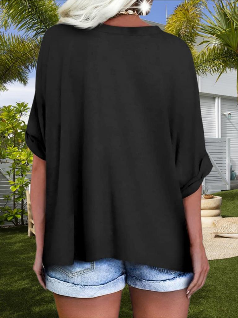 Women's V Neck Oversized Short Sleeve T Shirt Loose Summer Top