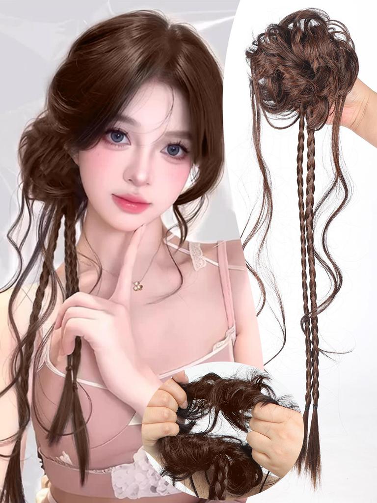 Chinese Style Flower Bud Head Synthetic Hair extension Wigs Natural Fluffy Slightly Curly Twisted Braid Wig Hair Accessories