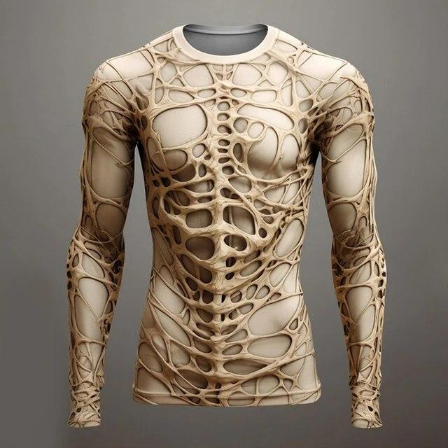 

Мужской уличный винтажный оверсайз-топ с круглым вырезом и длинными рукавами, одежда с трендовым принтом, 3D узором черепа, модный длинный рукав, размер S-6XL M