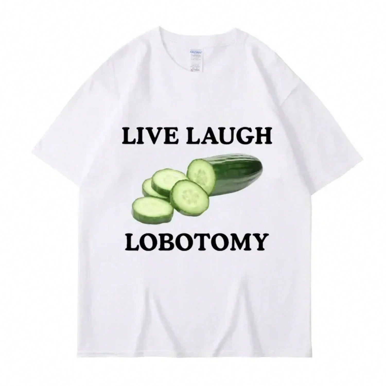 Live Laugh Lobotomy Cucumber Funny Meme T-Shirt Wounisex Creativity Humor T Shirt Oversized Pure Casual Tops Streetwear S разноцветный
