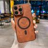 Luxury PU Deer Leather Case For iPhone 16 Pro Max 15 14 13 12 11 Pro Max 15Pro 14Pro 13Pro For Magsafe Wireless Charge Back Case