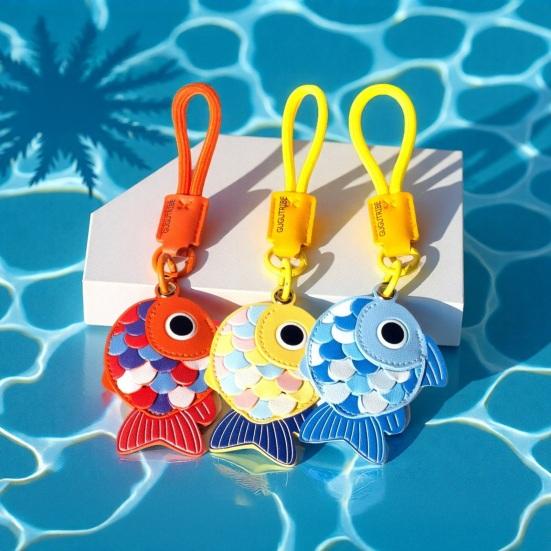 Yousheng Keychain Pendant Little Fish Faux Leather Card Holder with Lanyard Colorful Fish Scale Shaped Double-Purpose School Bag Key Pendant