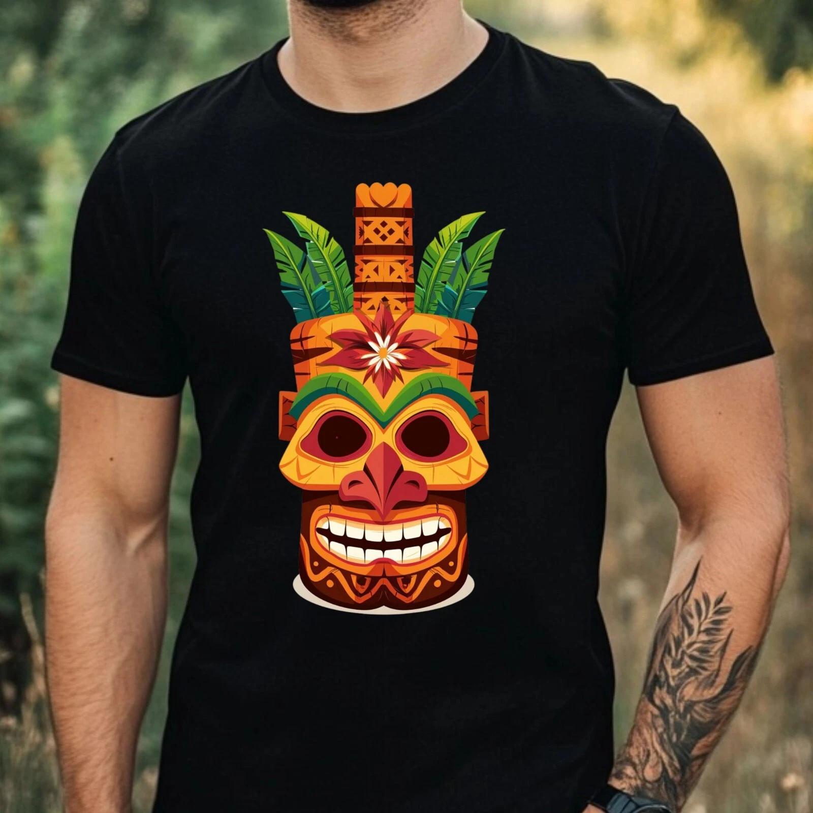 T-Shirt Herren Hawaiianische Tiki-Maske Motiv Baumwolle Größe XS bis 5XL L