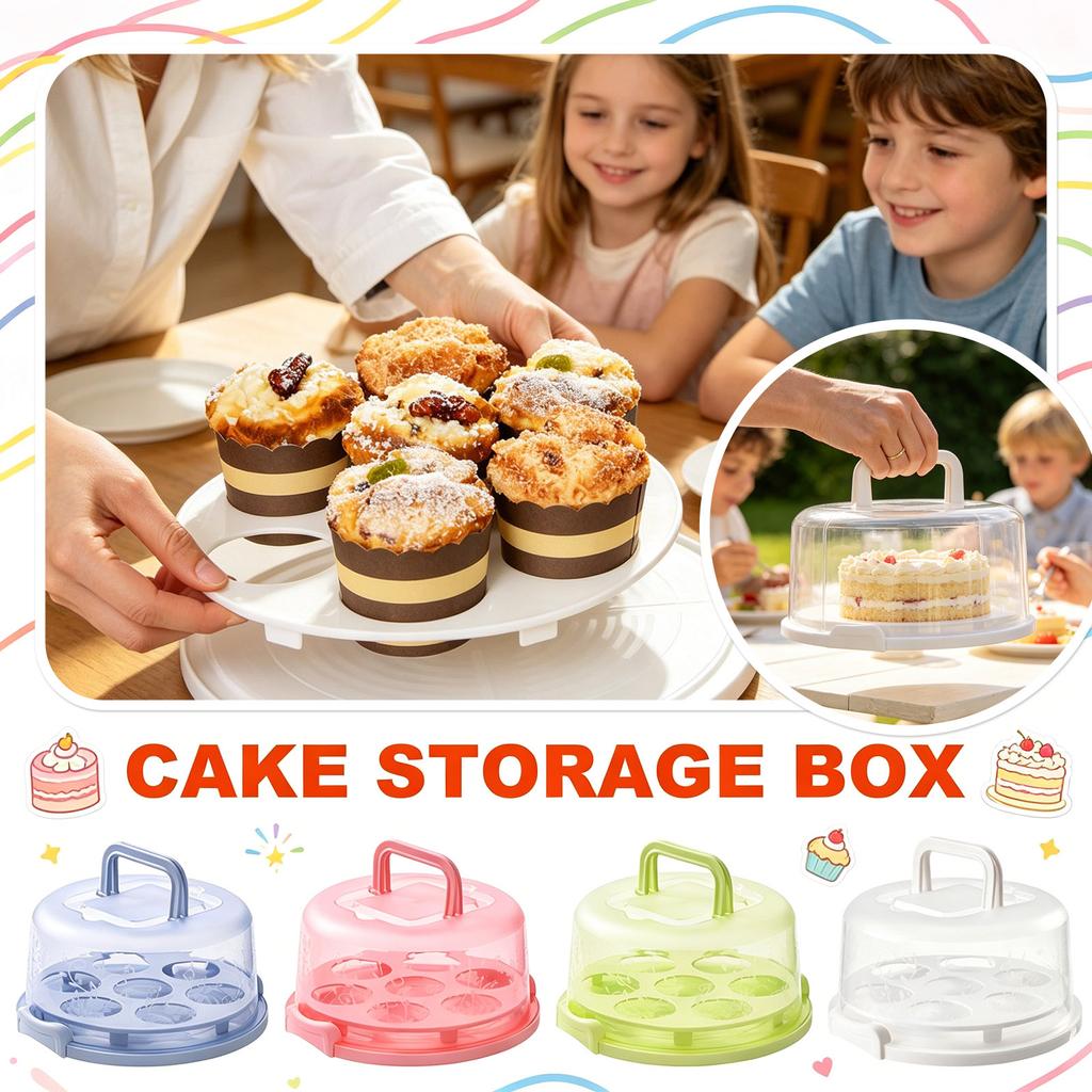 Elevated Cake Carrier with Dual Handles Portable Food Storage Box Suitable for Cupcakes Muffins and Small Cakes with Secure Lid and Base