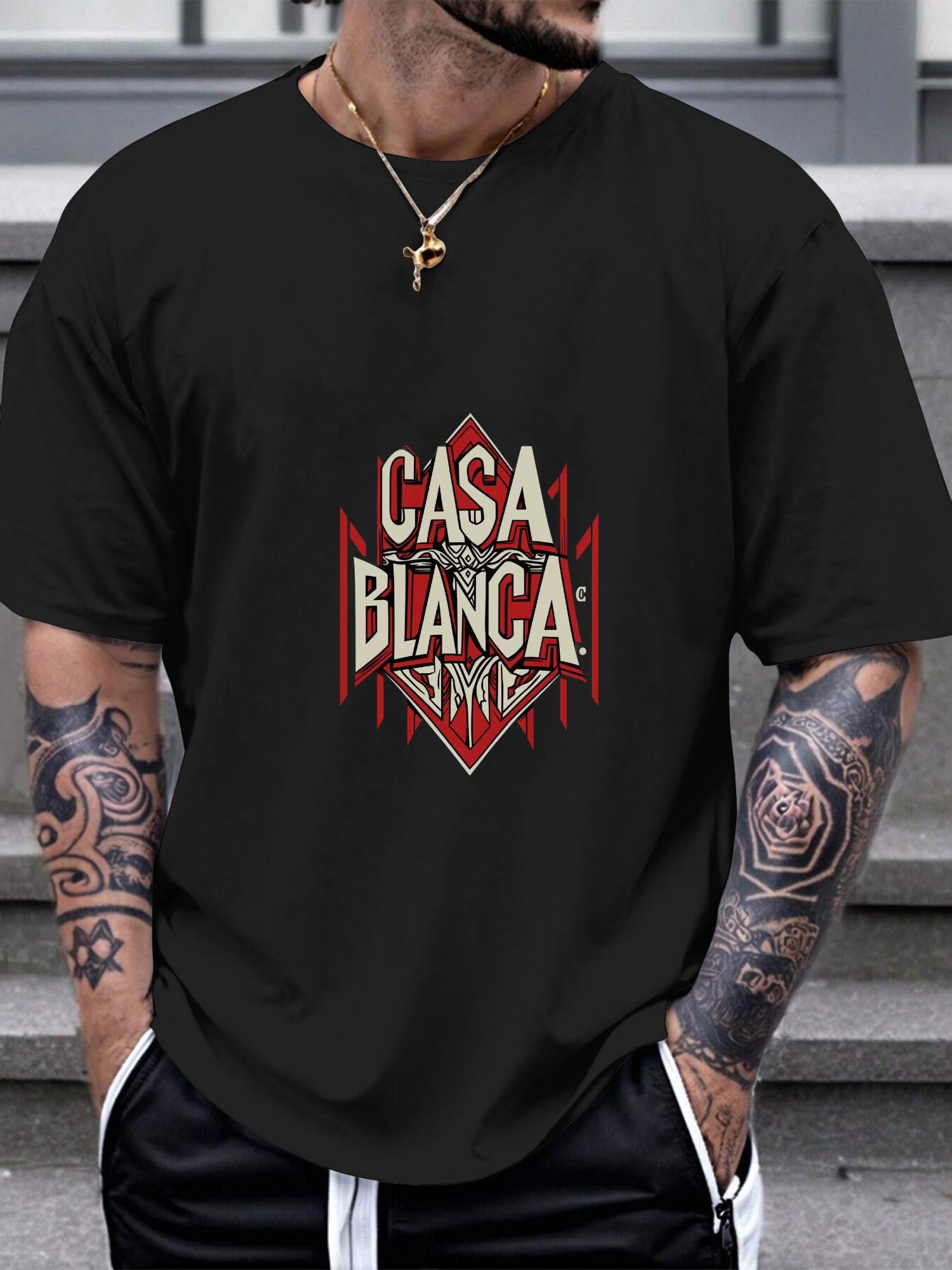 1pc CASA BLANCA Angular Emblem Graphic T-shirt - Black 180g Cotton Crew Neck Short Sleeve Tee with Bold Geometric Print S