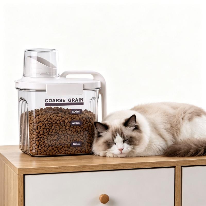 Little Household Canister With See Through Body And Slip Resistant Bottom Ideal For Storing Dry Pet Meals