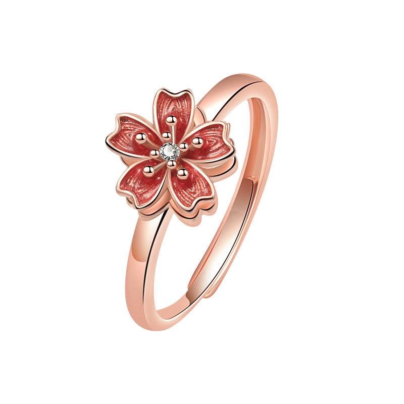 Anillo giratorio ajustable de esmalte de flor de melocotonero para la ansiedad para mujer, anillo de nudillo de metal de flor antiansiedad relajante Bague Femme