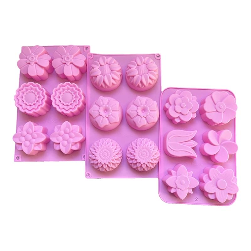 6 Cavity Silicone Flower Baking Molds Heat Resistant Nonstick Easy Releases For Cakes Cupcakes Dessert Soap Making