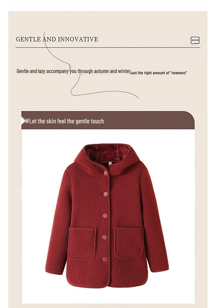 Mom's Fashionable Winter Hooded Fleece Lined Cotton Jacket for Middle-Aged & Elderly Women