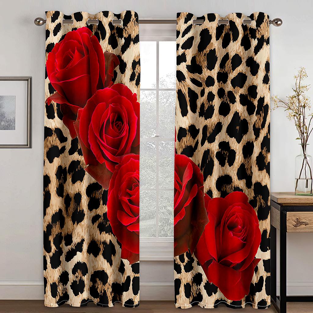 2 Panels Golden Leopard Printed Serpentine Drapes Bedchamber Livingroom Space Floor - to - ceiling Windowpane Kitchen BlindsGrommetBestFreeShip