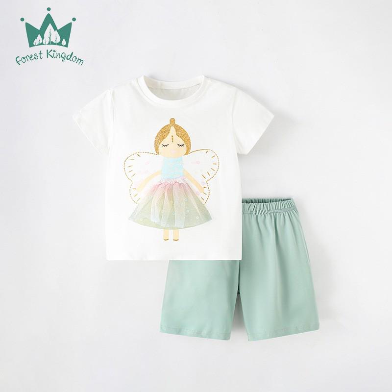 

Детский летний комплект из двух предметов с принтом «Лесное королевство»: Короткий рукав, круглый вырез для мальчиков и девочек 130 cm