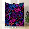 Chaotic Graffiti-style Text, Doodles, and Symbols In Vibrant Neon Colors. for All Seasons Blanket Lunch Break Throw Gift