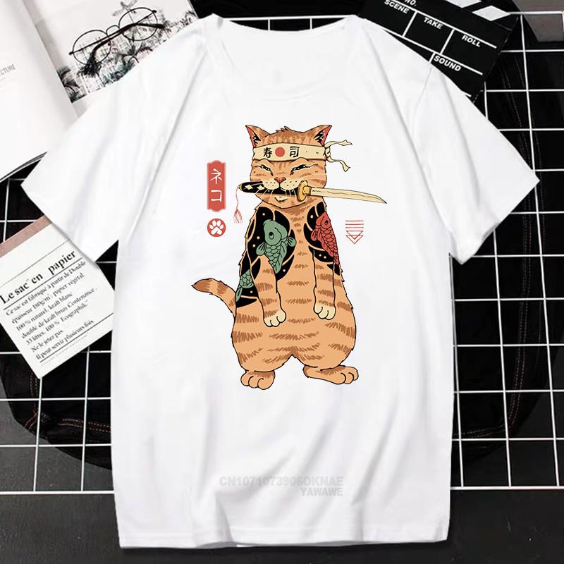 Kawaii Catana Tshirt Harajuku Cartoon Cat Print Top Women Men Casual Comfortable Tee Oversized Tshirt Roupas Masculinas