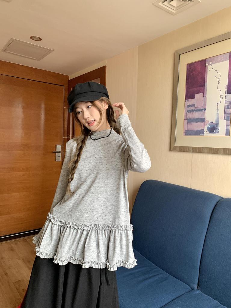 Korean High Neck Polka Dot Lace Patchwork Long Sleeve Top for Women - Autumn Winter Fashion