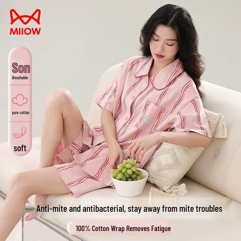 Miiow Women s 100% Cotton Wave Stripe Pajama Shorts Set M