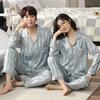 Couple Pajamas Women'S Ice Silk Long-Sleeved Loungewear Men'S Silk Spring And Summer Thin Imitation Silk Suit