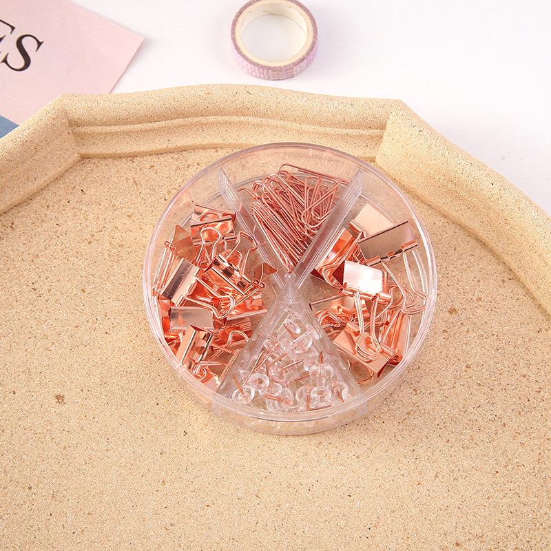 Office Supply Set - Binder Clips Paper Clips & Push Pins Combo with Storage Box for Desk Organization