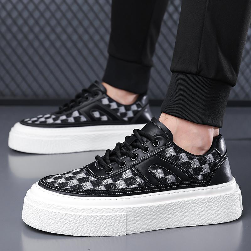 Fashion British Style Men Comfy Designer Lace-Up Shoes Brand Genuine Leather Thick Bottom Board Shoes2025New Fashion Casual Walking Shoe