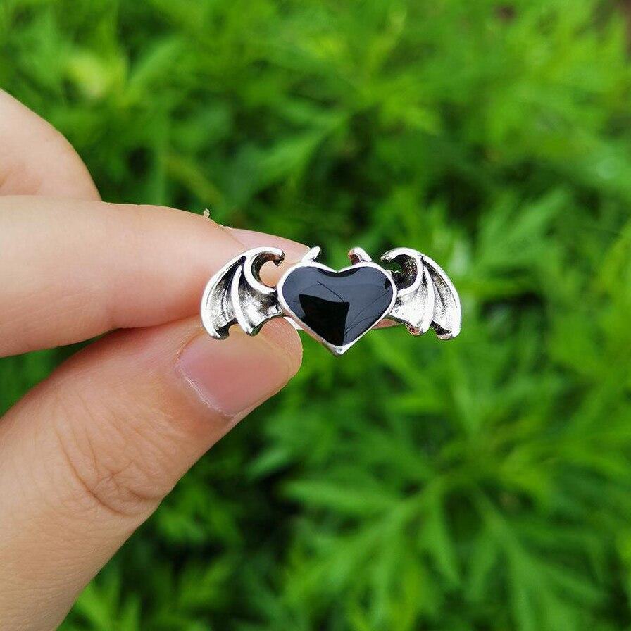 Ретро Ангел Демон Парные Кольца Винтаж Серебряный Цвет Панк Хип-Хоп Крыло Перо Открытое Кольцо Мода Мужчины Женщины Ювелирные Изделия Партии D2