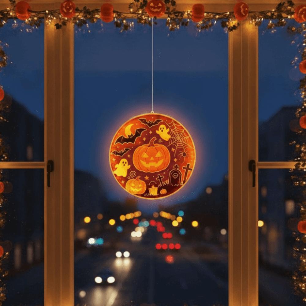 Double Sided Graphic Pumpkin Hanging Lamp Warm Yellow Glow Ghost Silhouette Light  Shop