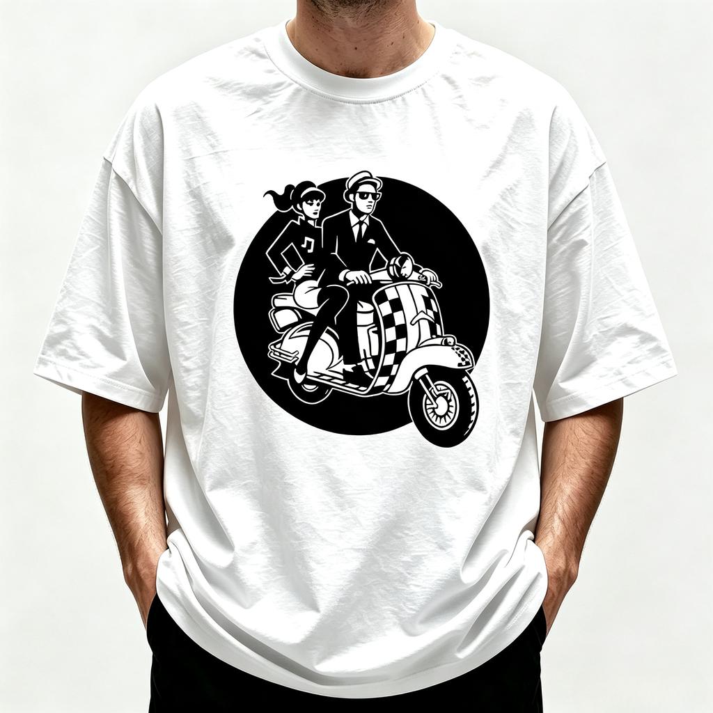 Unisex Casual Short Sleeve Tee Modal Soft Fabric Retro Scooter Couple Graphic Print Loose Oneck Streetwear Daily Tops