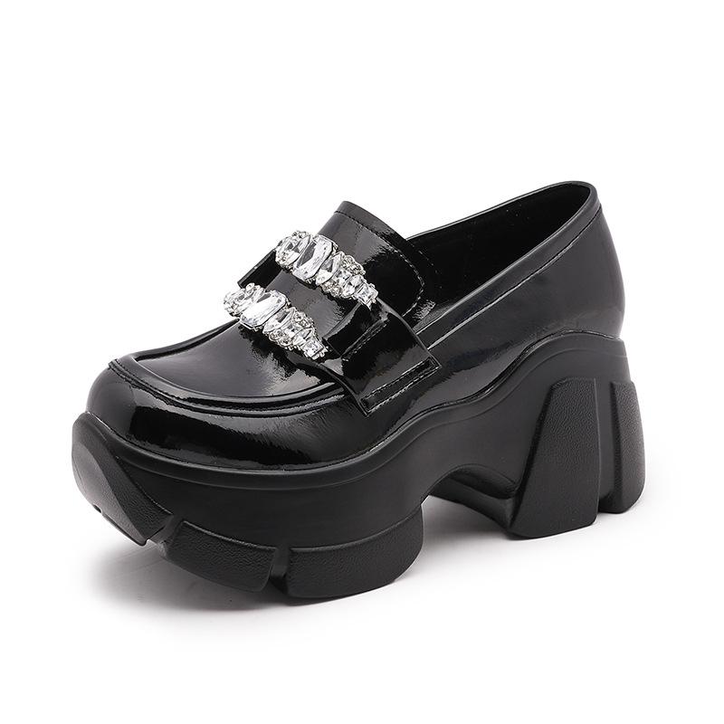Women's 2025 Spring Thick-soled Slip-on Loafers with Inner Height Boost and Small Platform