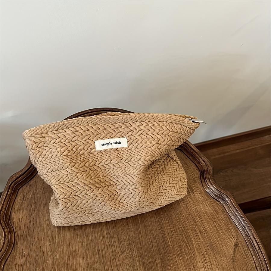 1pcs Bohemian Woven Handbag with Ear-shaped Pattern Polyester Canvas Makeup Clutch Zipper Pouch for Beach Festival Evening Party