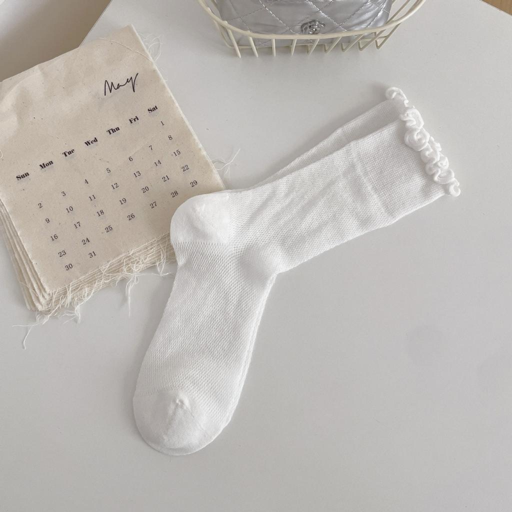 Solid Color Piled Socks With Fungus Edge, Versatile, Simple And Comfortable Mid-Leg Socks, Breathable And Thin Summer Stockings