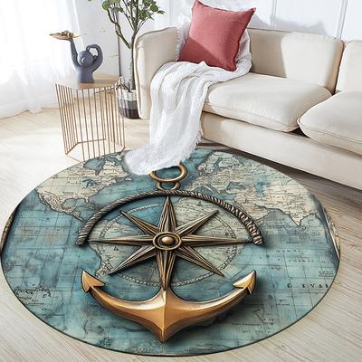 Map Anchor,Round Area Rug,Carpet Rug for Living Room Bedroom Sofa Playroom Decor,Non-slip Floor Mat