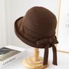 Bucket Hat Women Autumn Winter Vintage Breathable With Bowknot Knitted Fisherman Cap Female Sunscreen Bob