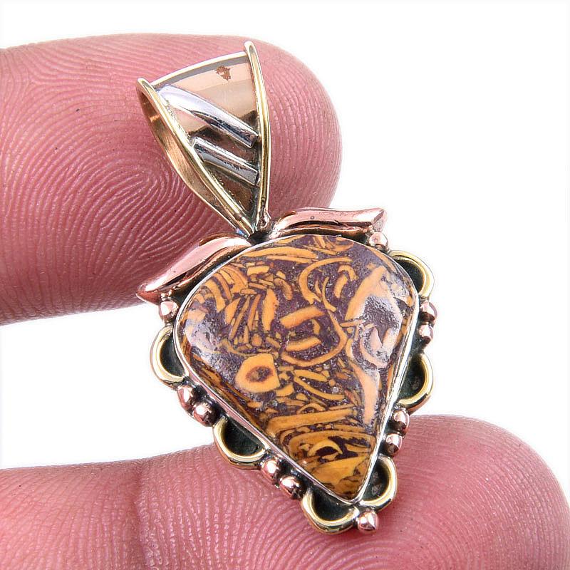 

Natural Maryam Jasper 925 Solid Sterling Silver Gift TwoTone Pendant 1.25 T9N04