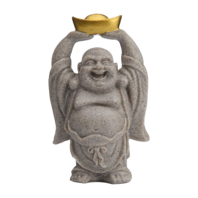 Sandstone & Handmade Resin Craft Statue, Chinese Style Smiling Buddha & Maitreya Buddha, Gold-Painted Creative Gift Decoration