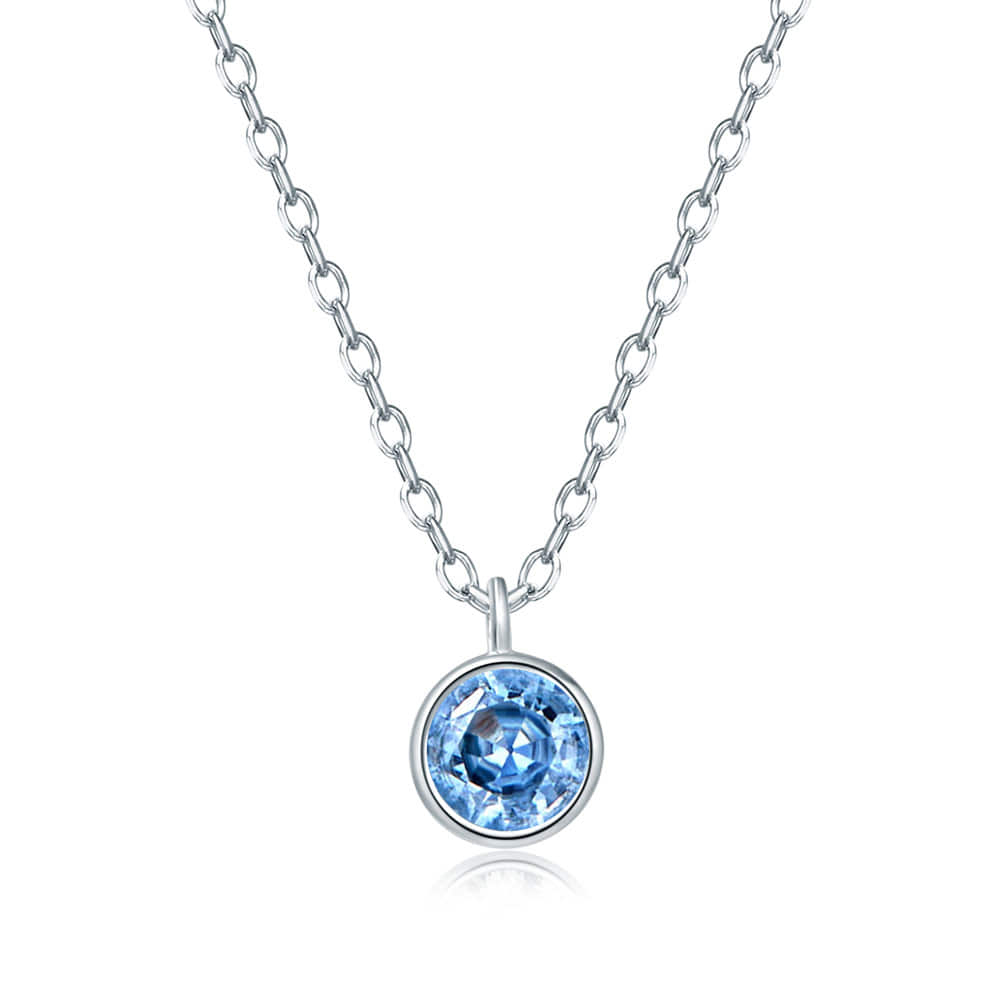 Dieuamour Silver 925 Petit Ange Diamond Necklace Aquamarine