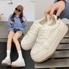 2026 New Breathable Platform Bread Shoes Women's Lace-up Versatile Comfortable Heightened Casual Board Shoes