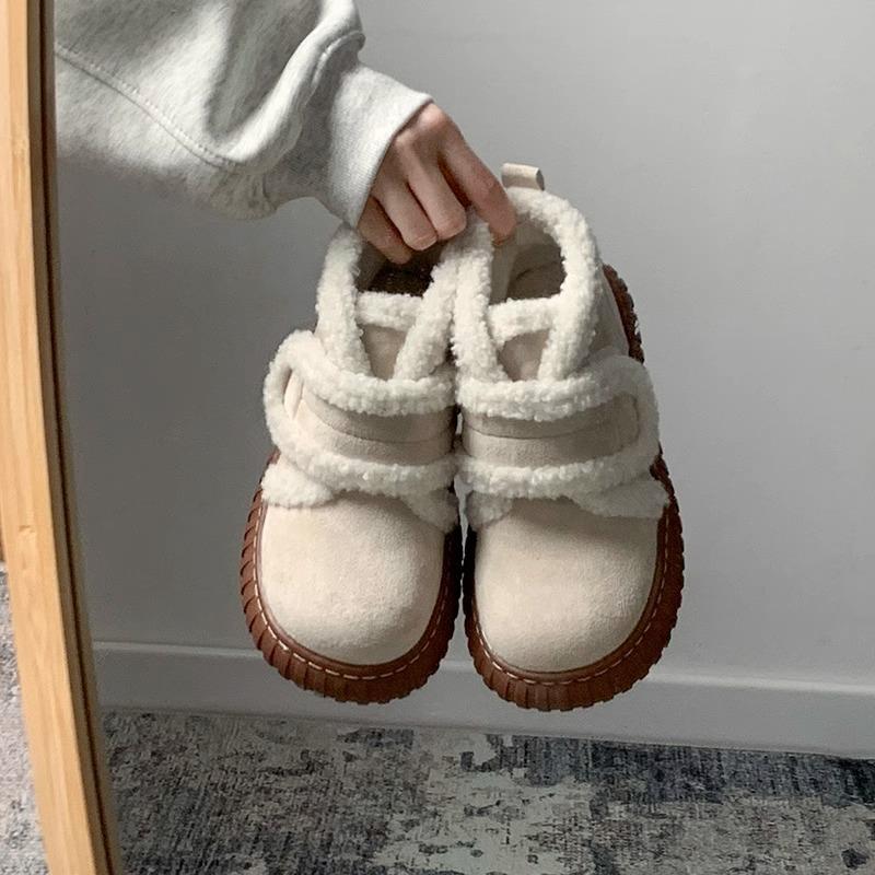 Retro Velcro velvet warm snow boots fashionable versatile casual snow boots winter short boots cotton shoes women