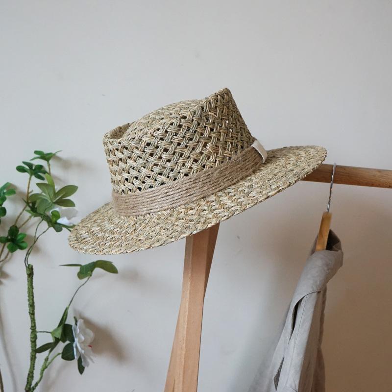 French Retro Seaweed Woven Panama Jazz Top Hat Men And Women Summer Sunshade Sun Protection Beach Straw Hat Japanese