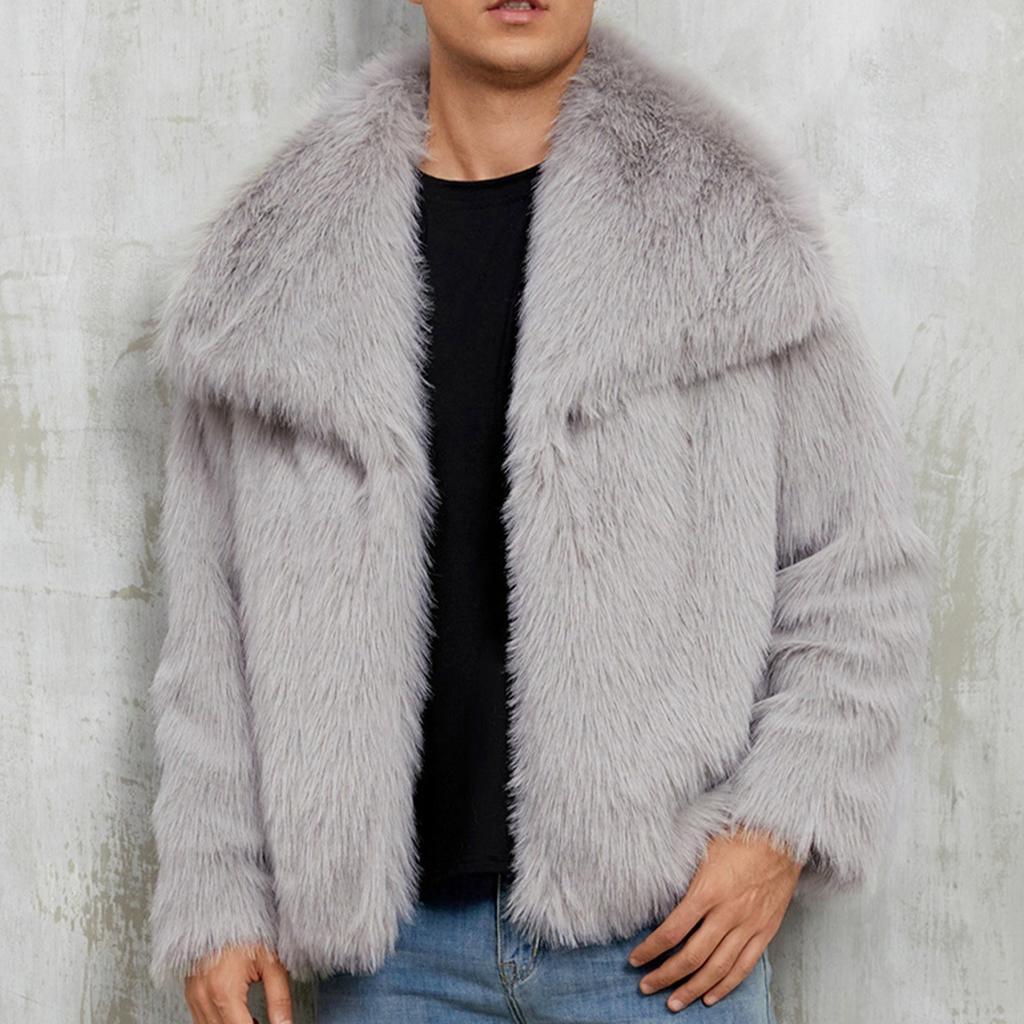 Cappotto in Eco-pelliccia Giacche Invernali da Uomo Antivento Peloso Lusso Collo a Revers Cappotti Giacca in Eco-pelliccia con Tasche Uomo Caldo Soffice Trench Giacche in Eco-pelliccia