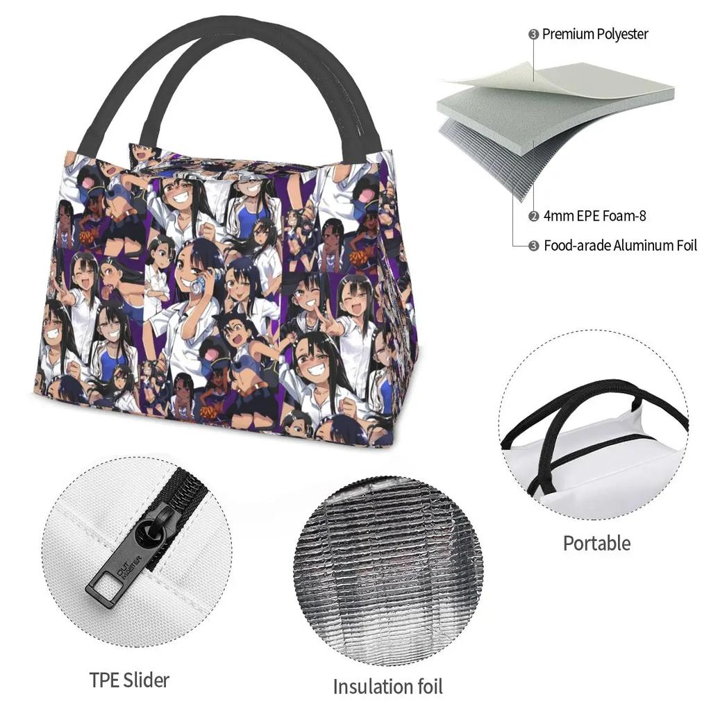 Lunchtasche Don't Toy With Me Miss Nagatoro Isolierte Kühltasche Tragbar Konstant Kouhai Liebe Belästigung Lunchbox Handtaschen