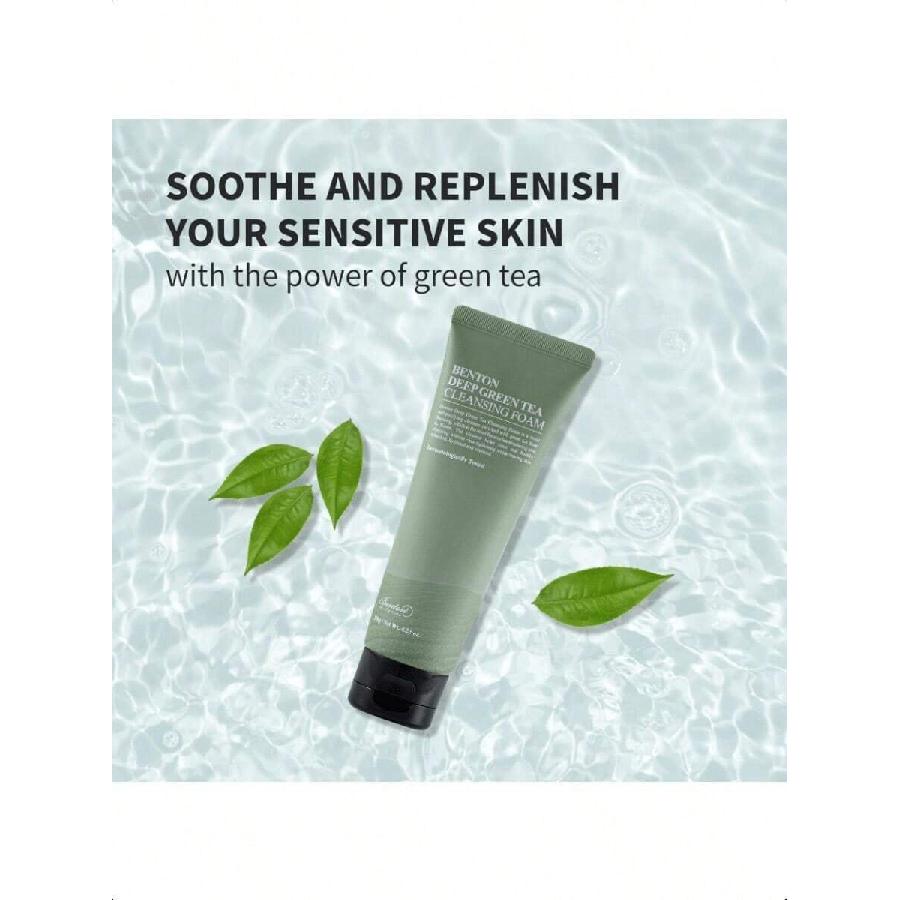 Benton Deep Green Tea Natural Face Wash (120g) - Hydrating And Gentle Facial Cleanser For Various Skin Types, Korean Foaming Facial Cleanser