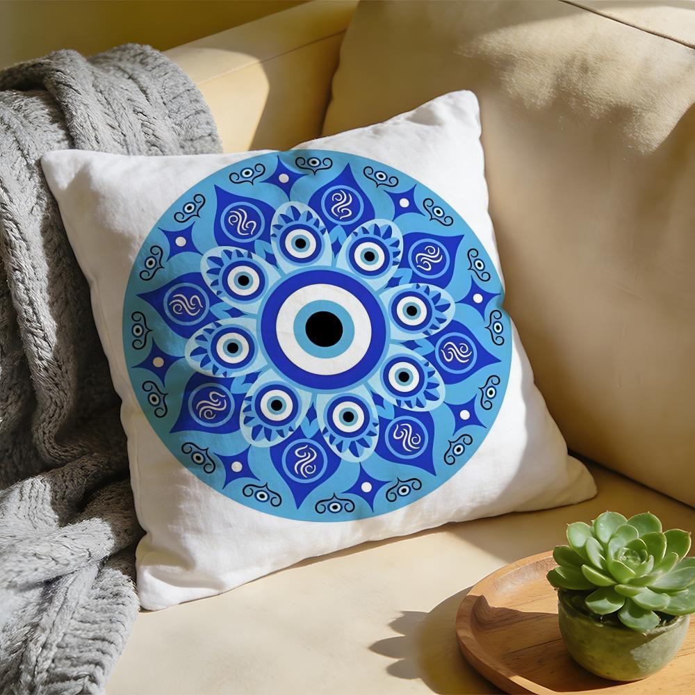 Cushion Cover Washed Linen Soft Breathable Decorative Case for Sofa Home Pillow Cover Evil Eye Symbol Art Print