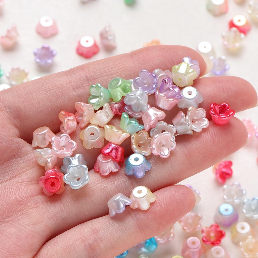100pcs ABS Plastic Flower Shaped Beads Spacer Beads for DIY Earrings Necklaces Bracelets Phone Chains Jewelry Making Findings